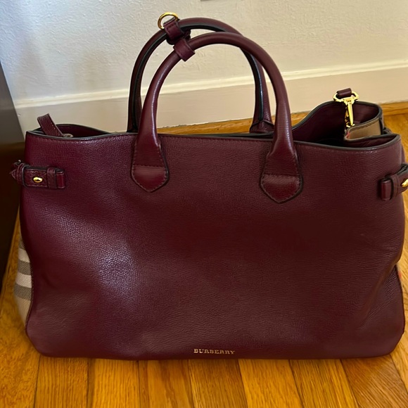 Large burgundy Burberry Banner tote - Picture 1 of 7